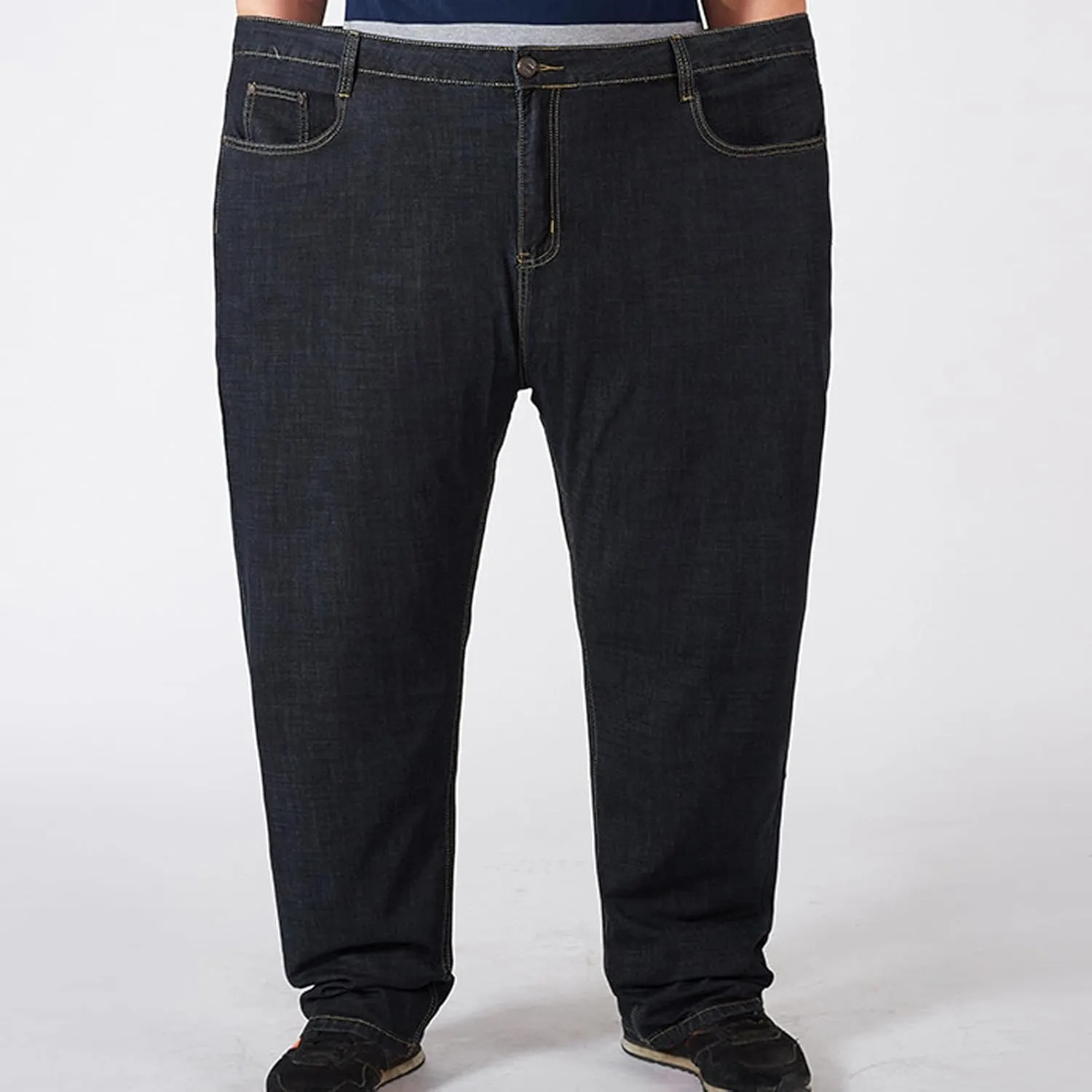 Men's Regular Fit Baggy Straight Leg Jeans Casual Loose Elastic Waist Relaxed Fit Denim Pants Lightweight Work Jean