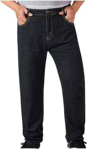 Men's Regular Fit Baggy Straight Leg Jeans Casual Loose Elastic Waist Relaxed Fit Denim Pants Lightweight Work Jean