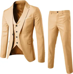 Men’s Slim Fit 3 Piece Suit,One Button Solid Blazer Dress Business Wedding Party Jacket Vest & Pants Set