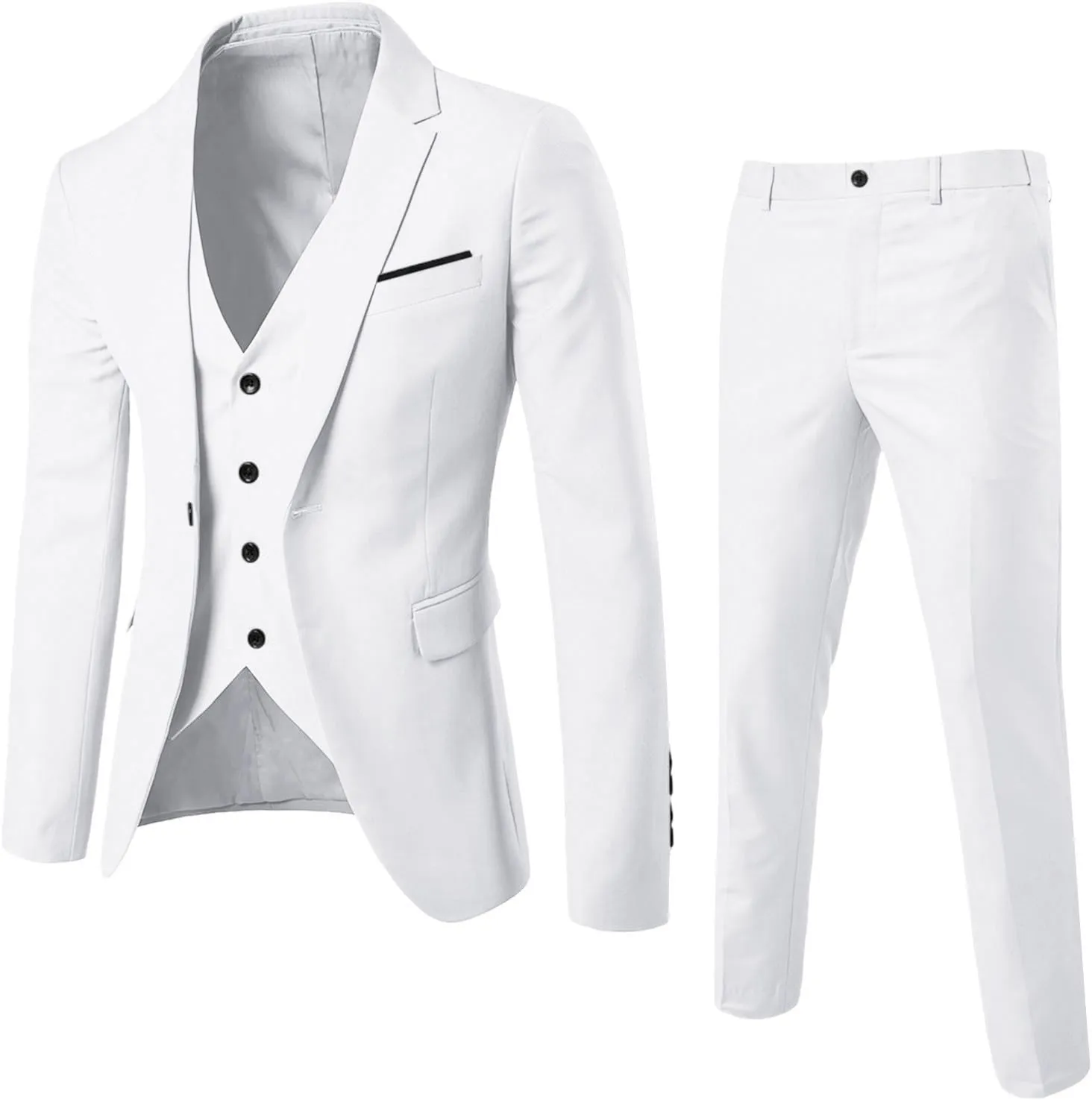 Men’s Slim Fit 3 Piece Suit,One Button Solid Blazer Dress Business Wedding Party Jacket Vest & Pants Set