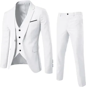 Men’s Slim Fit 3 Piece Suit,One Button Solid Blazer Dress Business Wedding Party Jacket Vest & Pants Set