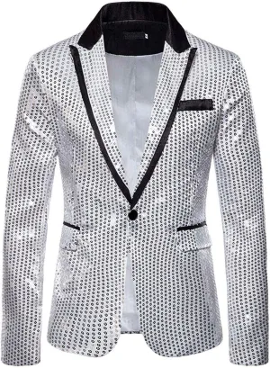 Mens Slim Fit Casual Blazer Sport Coat Sequin Party Wedding Blazer Jacket Lightweight Business Jackets Suit Jackets