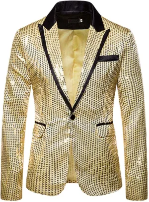 Mens Slim Fit Casual Blazer Sport Coat Sequin Party Wedding Blazer Jacket Lightweight Business Jackets Suit Jackets