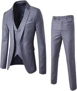 Mens Slim Fit Suit One Button 3-Piece Blazer Dress Business Wedding Party Jacket Vest & Pant Suit Sets