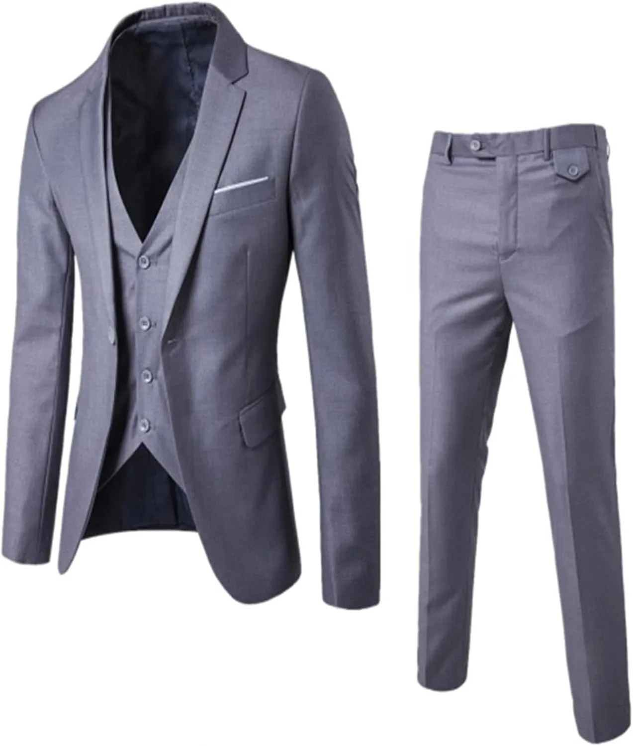 Mens Slim Fit Suit One Button 3-Piece Blazer Dress Business Wedding Party Jacket Vest & Pant Suit Sets