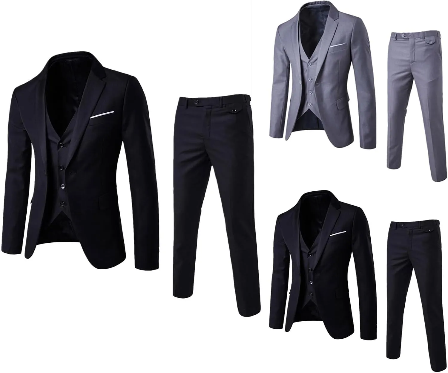 Mens Slim Fit Suit One Button 3-Piece Blazer Dress Business Wedding Party Jacket Vest & Pant Suit Sets