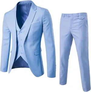 Mens Slim Fit Suit One Button 3-Piece Blazer Dress Business Wedding Party Jacket Vest & Pant Suit Sets