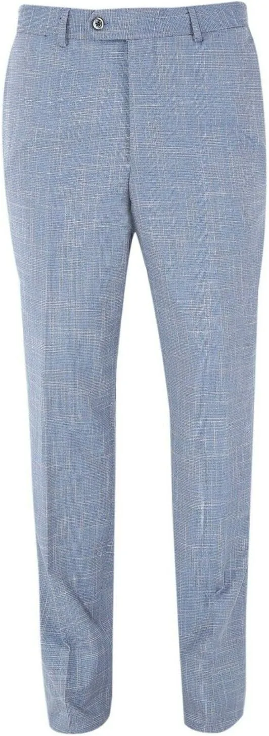 Mens Slim Fit Tweed Suit Blazer Waistcoat Trousers Sold Separately Retro Houndstooth Check Pattern Set in Blue