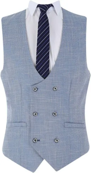 Mens Slim Fit Tweed Suit Blazer Waistcoat Trousers Sold Separately Retro Houndstooth Check Pattern Set in Blue