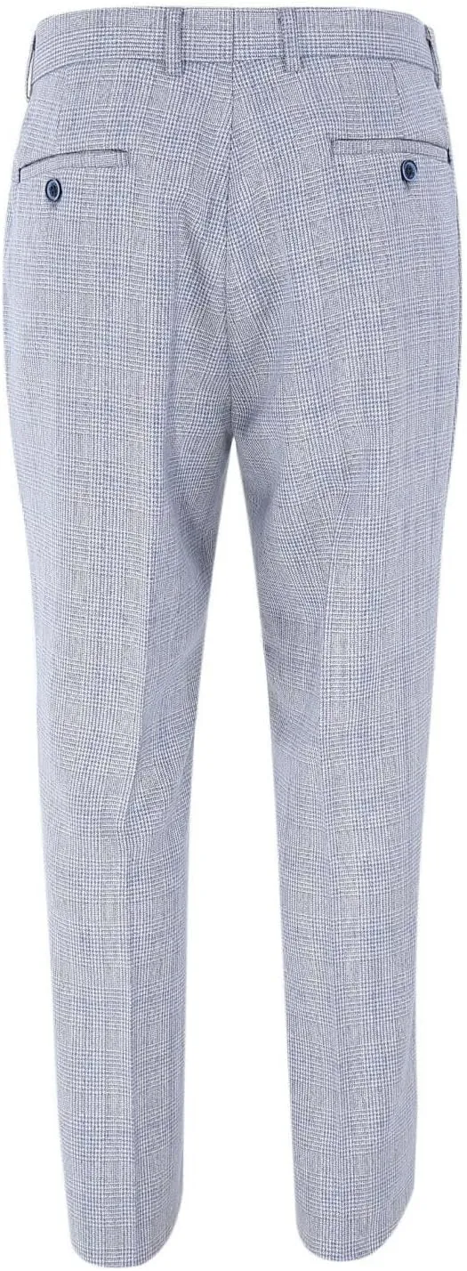 Mens Slim Fit Tweed Suit Blazer Waistcoat Trousers Sold Separately Retro Houndstooth Check Pattern Set in Blue