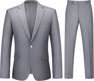 Mens Suit 2 Piece Suits for Men One Button Slim Fit Solid Jacket & Pants Tuxedo Set Business Wedding Party