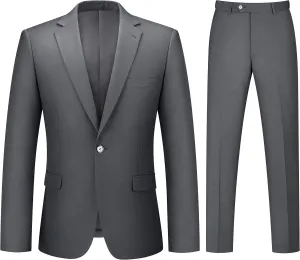 Mens Suit 2 Piece Suits for Men One Button Slim Fit Solid Jacket & Pants Tuxedo Set Business Wedding Party