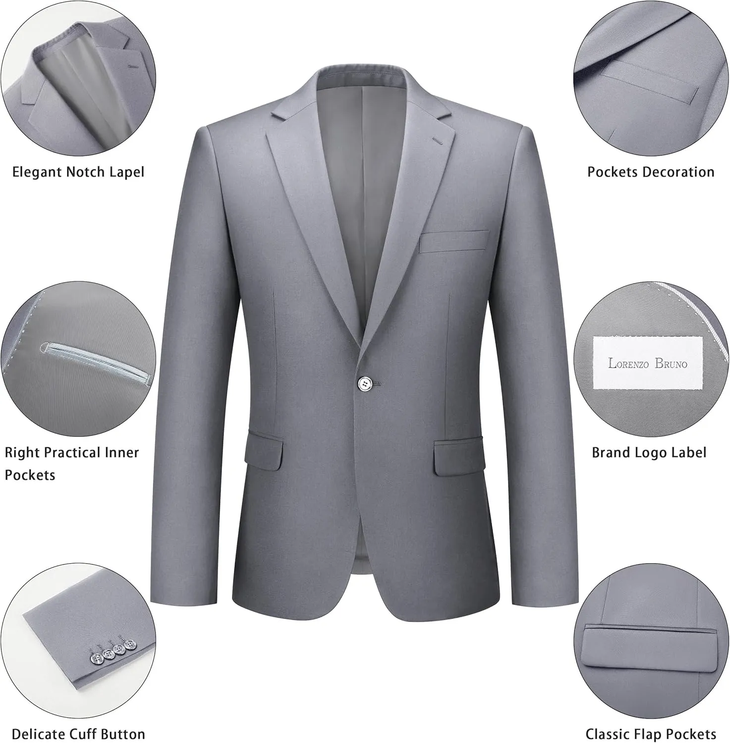 Mens Suit 2 Piece Suits for Men One Button Slim Fit Solid Jacket & Pants Tuxedo Set Business Wedding Party