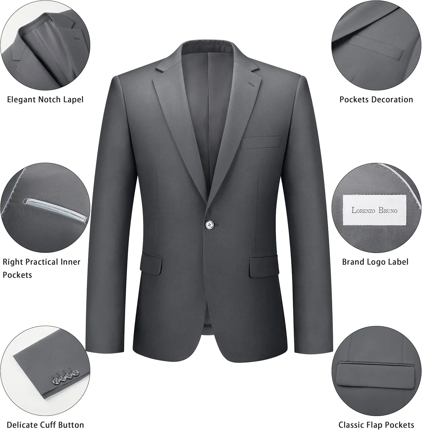 Mens Suit 2 Piece Suits for Men One Button Slim Fit Solid Jacket & Pants Tuxedo Set Business Wedding Party