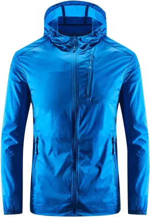 Mens Sun Protection Outdoor Lightweight Jacket Full Zip Hoodie Casual Fishing Hiking Long Sleeve with Zipper Pockets