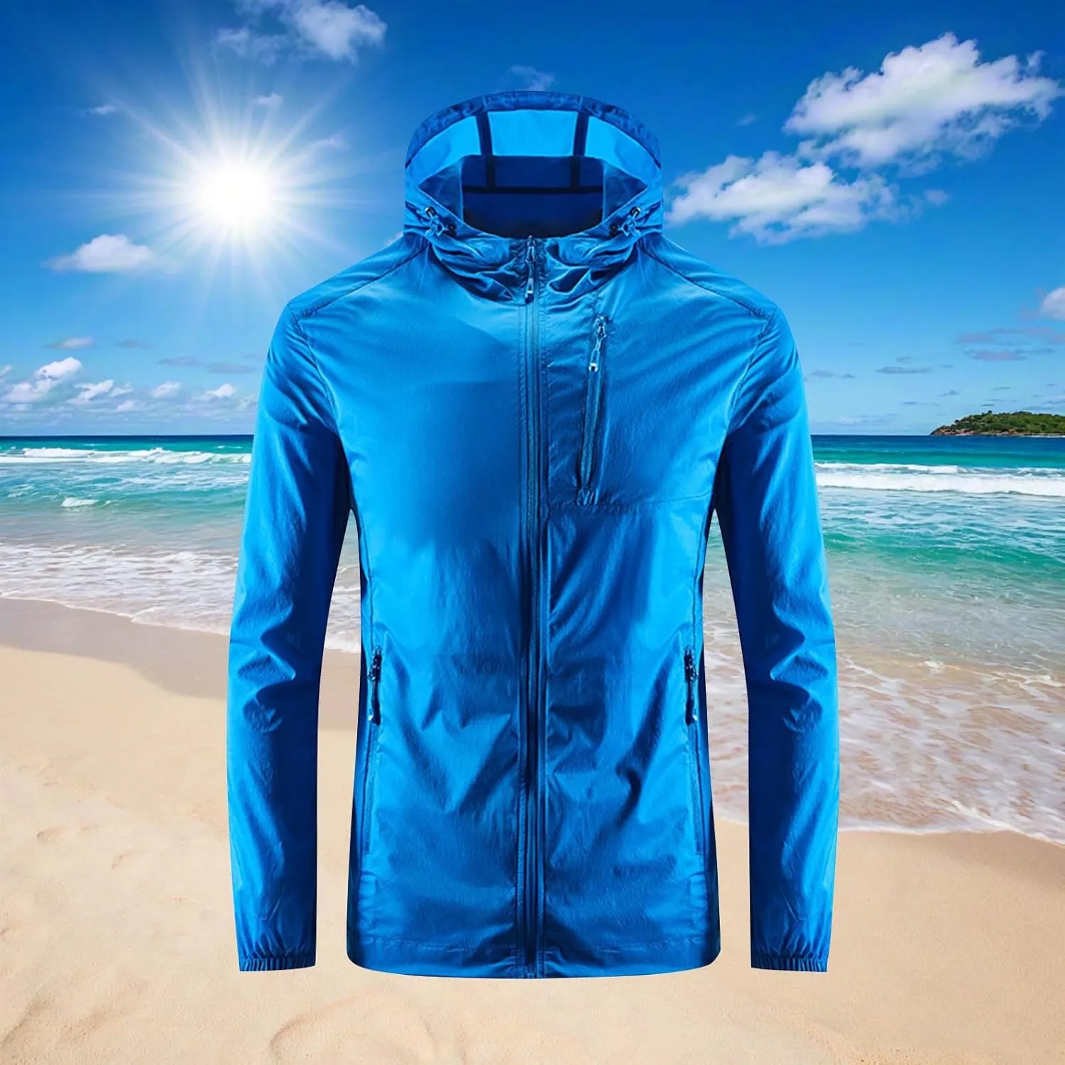 Mens Sun Protection Outdoor Lightweight Jacket Full Zip Hoodie Casual Fishing Hiking Long Sleeve with Zipper Pockets