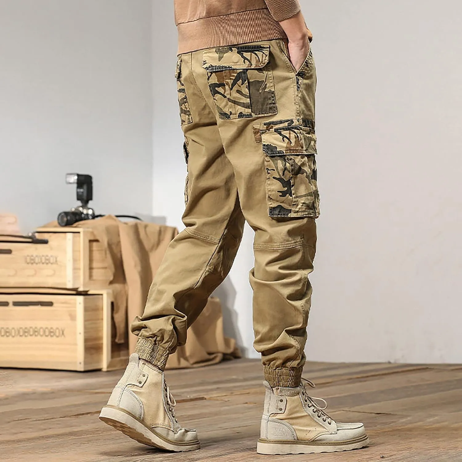 Mens Sweatpants with Pockets Big and Tall Athletic Cargo Trousers Utility Pants with Zip Pockets Joggers for Men Cargo