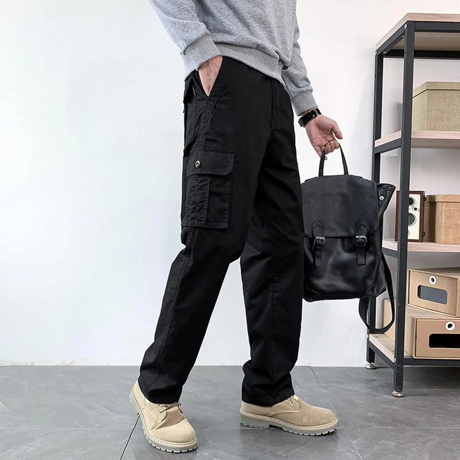 Mens Sweatpants with Pockets Big and Tall Lightweight Outdoor Straight Type Fitness Pants Multiple Pockets Cargo Pants
