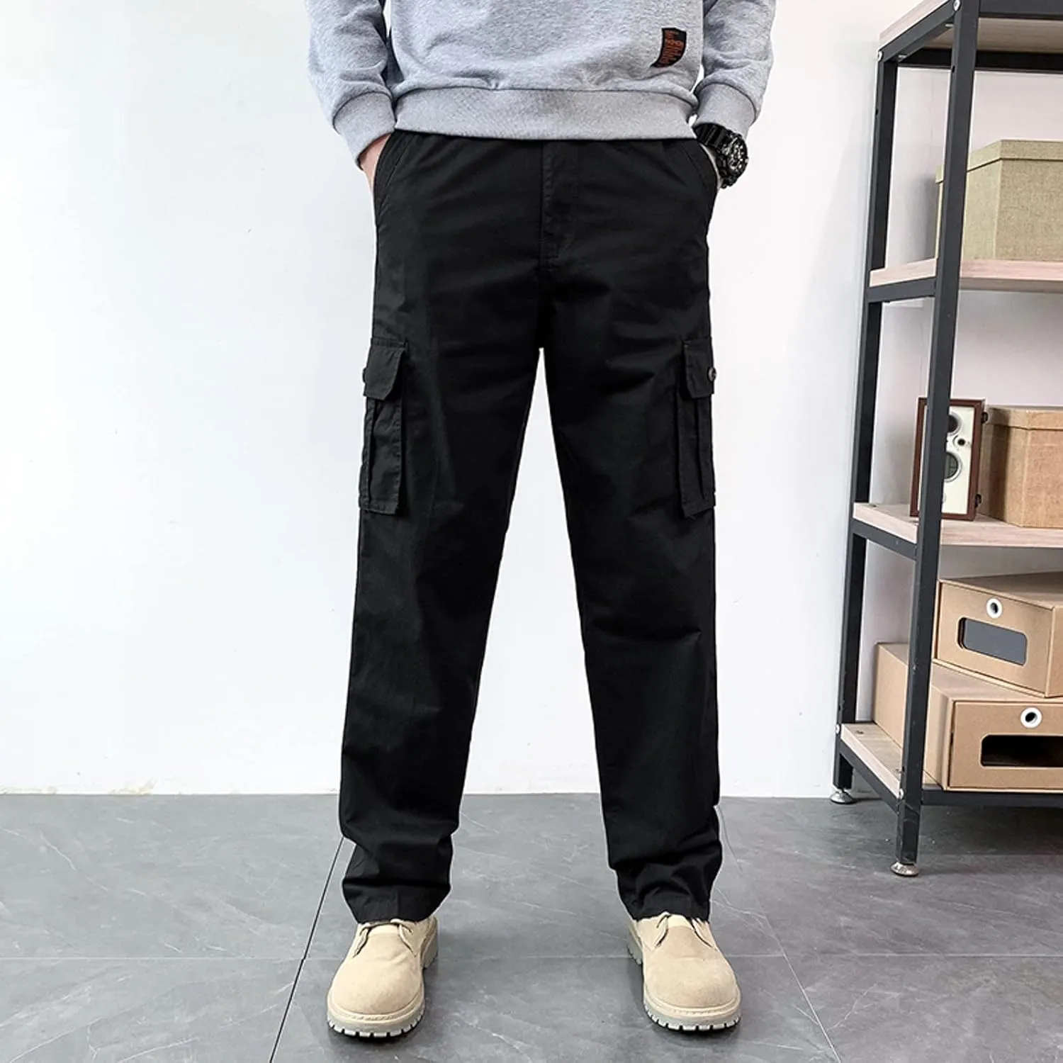Mens Sweatpants with Pockets Big and Tall Lightweight Outdoor Straight Type Fitness Pants Multiple Pockets Cargo Pants