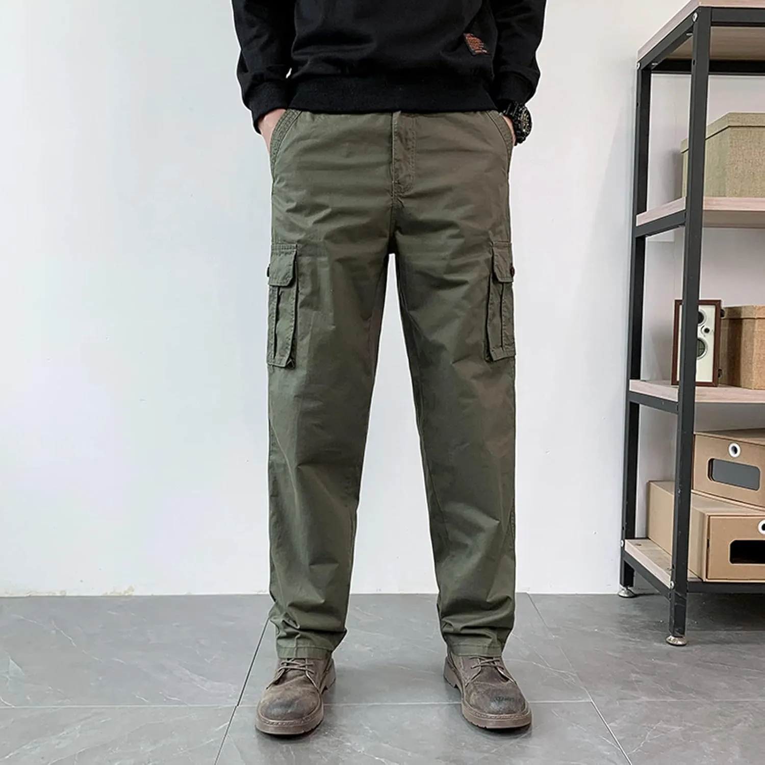 Mens Sweatpants with Pockets Big and Tall Lightweight Outdoor Straight Type Fitness Pants Multiple Pockets Cargo Pants
