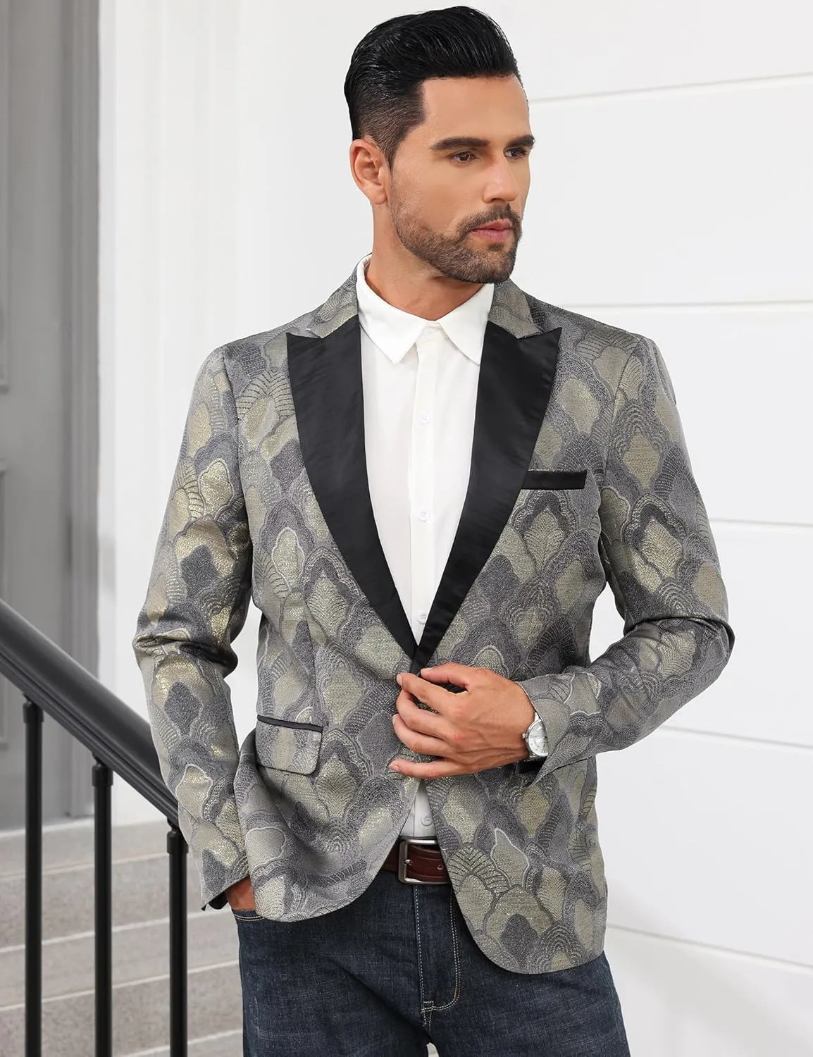 Men's Tuxedo Suit Jacket Floral Dinner Jacket Party Prom Wedding Blazer Jackets Slim Fit One Button Shawl Lapel Suit Jacket