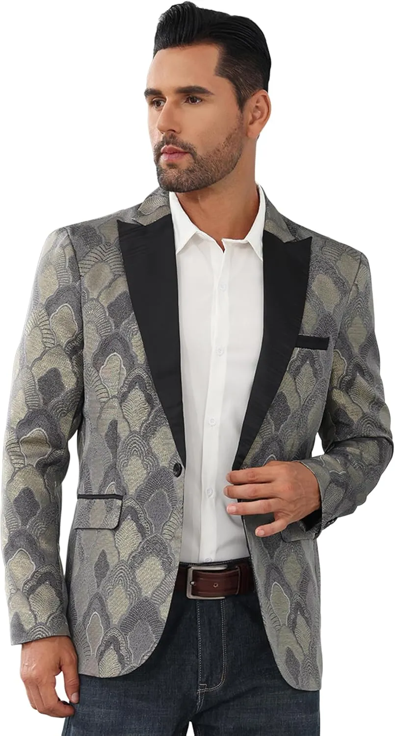 Men's Tuxedo Suit Jacket Floral Dinner Jacket Party Prom Wedding Blazer Jackets Slim Fit One Button Shawl Lapel Suit Jacket
