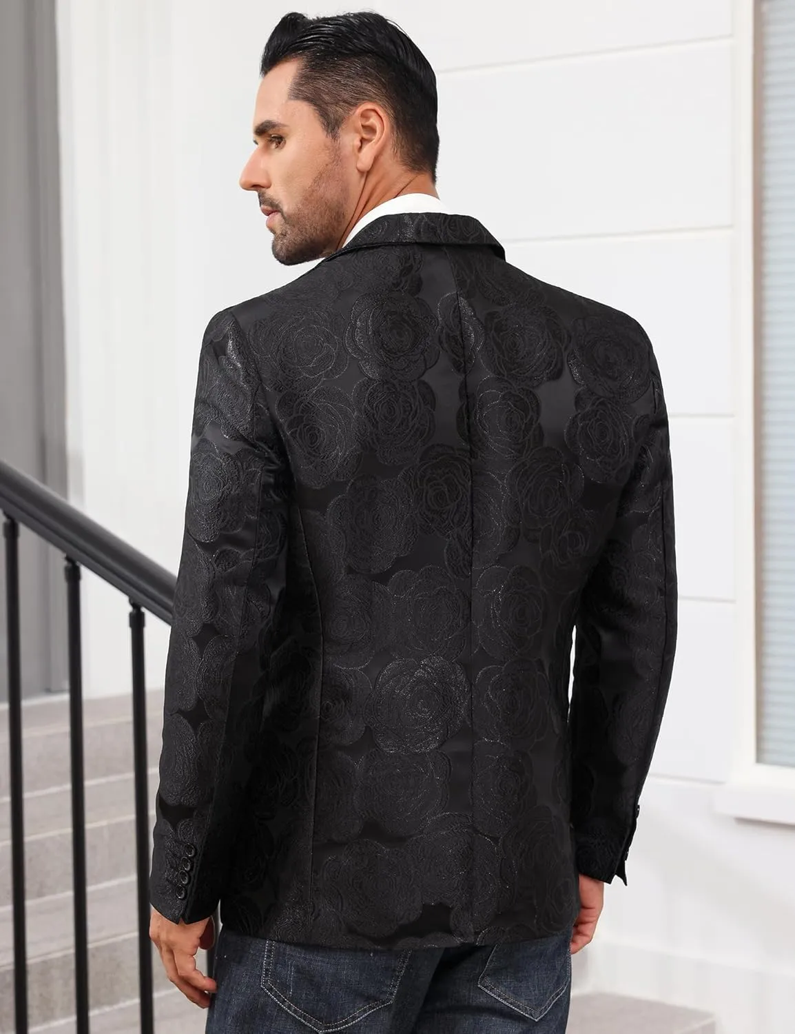 Men's Tuxedo Suit Jacket Floral Dinner Jacket Party Prom Wedding Blazer Jackets Slim Fit One Button Shawl Lapel Suit Jacket
