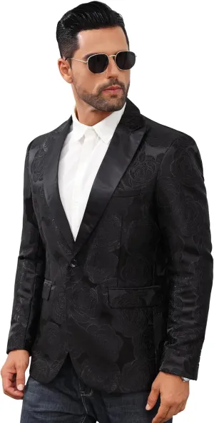 Men's Tuxedo Suit Jacket Floral Dinner Jacket Party Prom Wedding Blazer Jackets Slim Fit One Button Shawl Lapel Suit Jacket