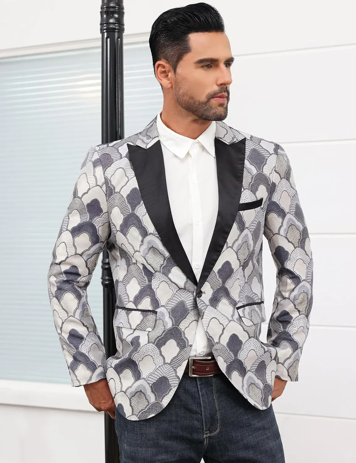 Men's Tuxedo Suit Jacket Floral Dinner Jacket Party Prom Wedding Blazer Jackets Slim Fit One Button Shawl Lapel Suit Jacket