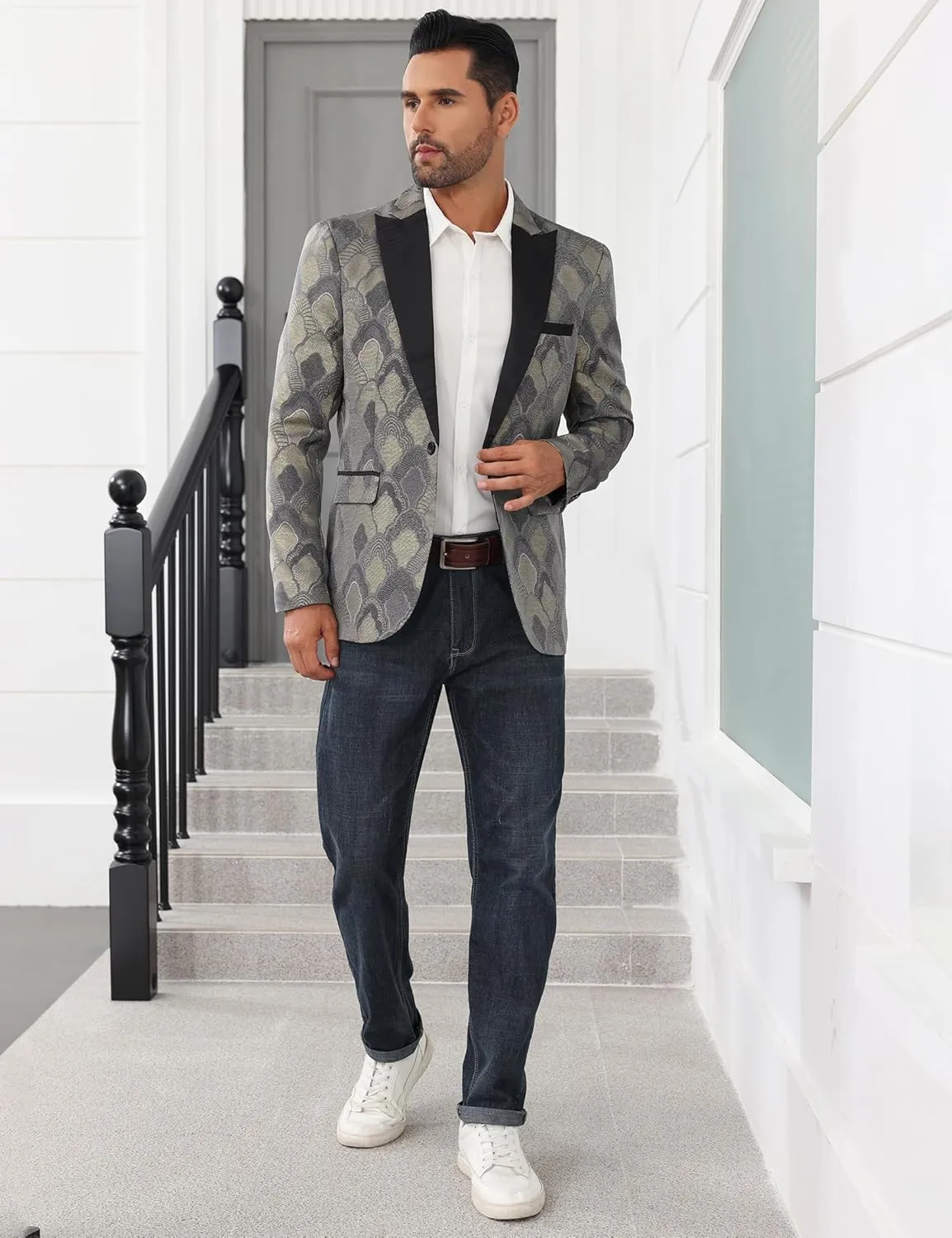 Men's Tuxedo Suit Jacket Floral Dinner Jacket Party Prom Wedding Blazer Jackets Slim Fit One Button Shawl Lapel Suit Jacket