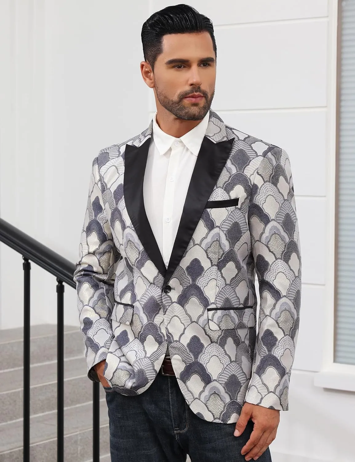 Men's Tuxedo Suit Jacket Floral Dinner Jacket Party Prom Wedding Blazer Jackets Slim Fit One Button Shawl Lapel Suit Jacket