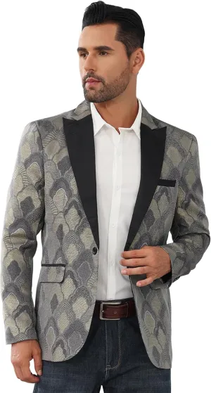 Men's Tuxedo Suit Jacket Floral Dinner Jacket Party Prom Wedding Blazer Jackets Slim Fit One Button Shawl Lapel Suit Jacket