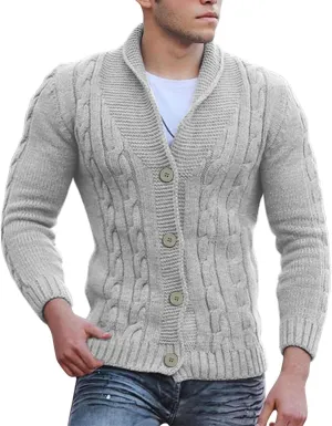 Men's V Neck Sweater Long Sleeve Shawl Collar Pullover Knitted Button Down Tops Solid Color Knitwear Oversize Sweater