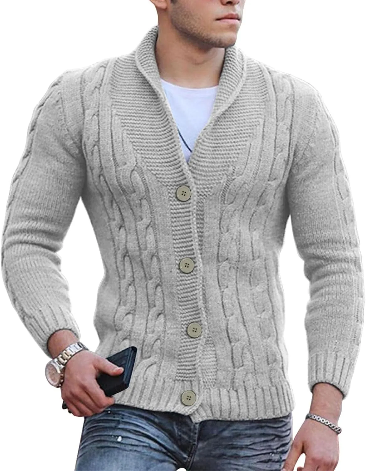 Men's V Neck Sweater Long Sleeve Shawl Collar Pullover Knitted Button Down Tops Solid Color Knitwear Oversize Sweater