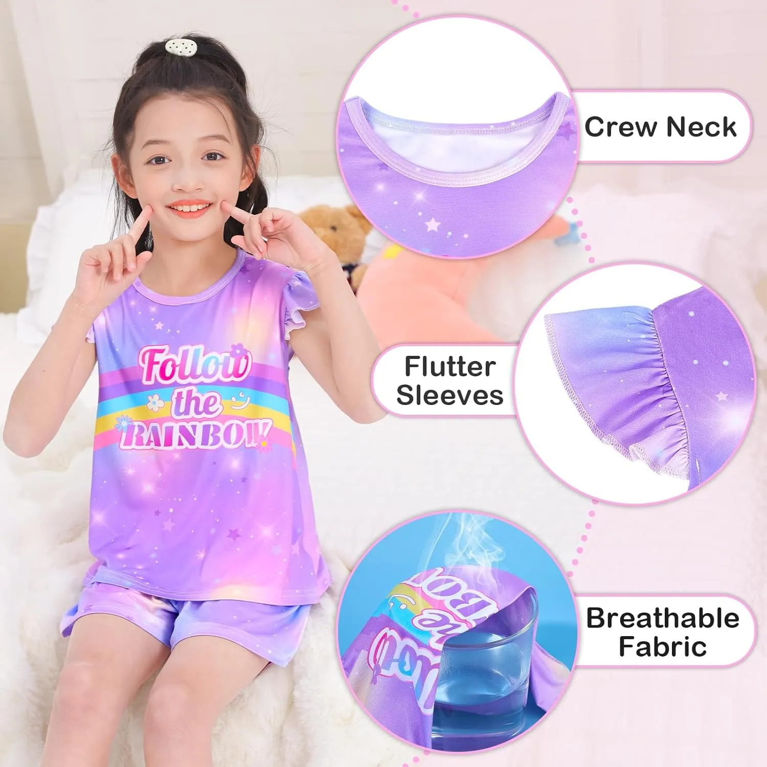 MHJY Girls Pajama Sets Toddler Sleepwear Flutter Short Sleeves Top and Shorts 2pcs Kids Pjs Set