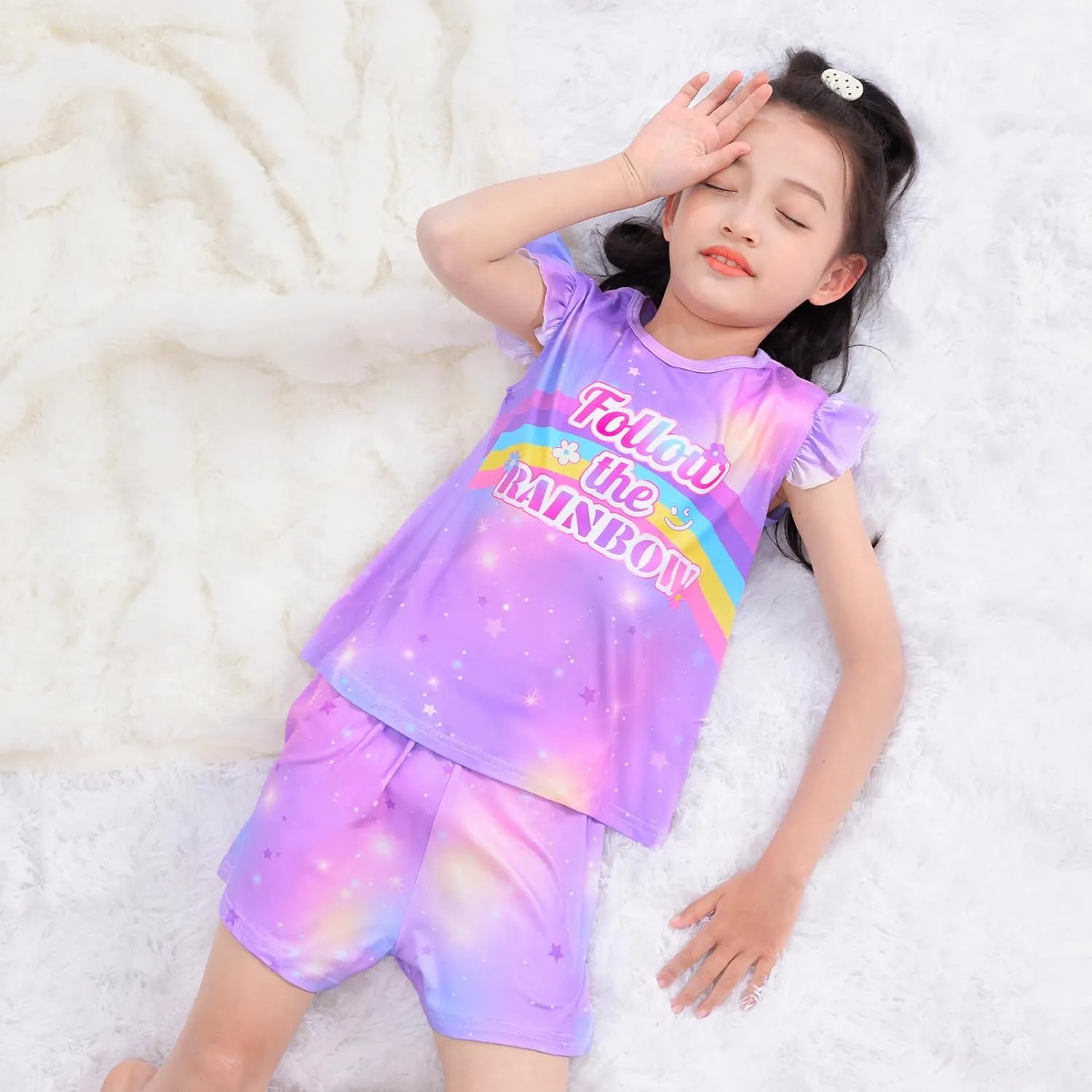 MHJY Girls Pajama Sets Toddler Sleepwear Flutter Short Sleeves Top and Shorts 2pcs Kids Pjs Set