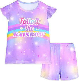 MHJY Girls Pajama Sets Toddler Sleepwear Flutter Short Sleeves Top and Shorts 2pcs Kids Pjs Set