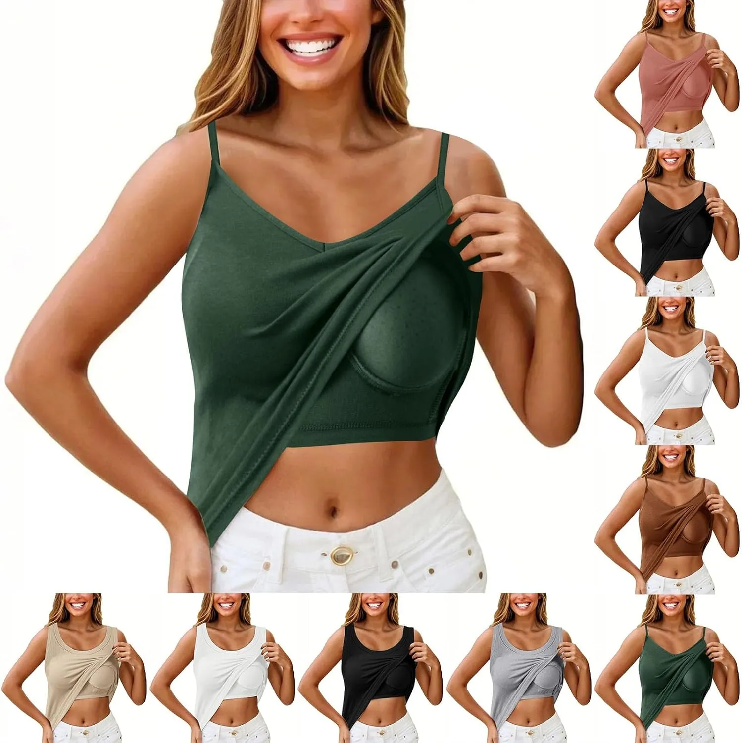 Miyaomn Womens Tank Top with Built in Bra Camisole Workout Tops Padded No Underwire Sports Yoga Bras Summer Basic Undershirts
