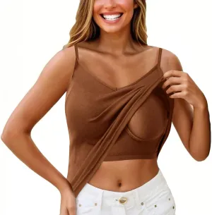 Miyaomn Womens Tank Top with Built in Bra Camisole Workout Tops Padded No Underwire Sports Yoga Bras Summer Basic Undershirts