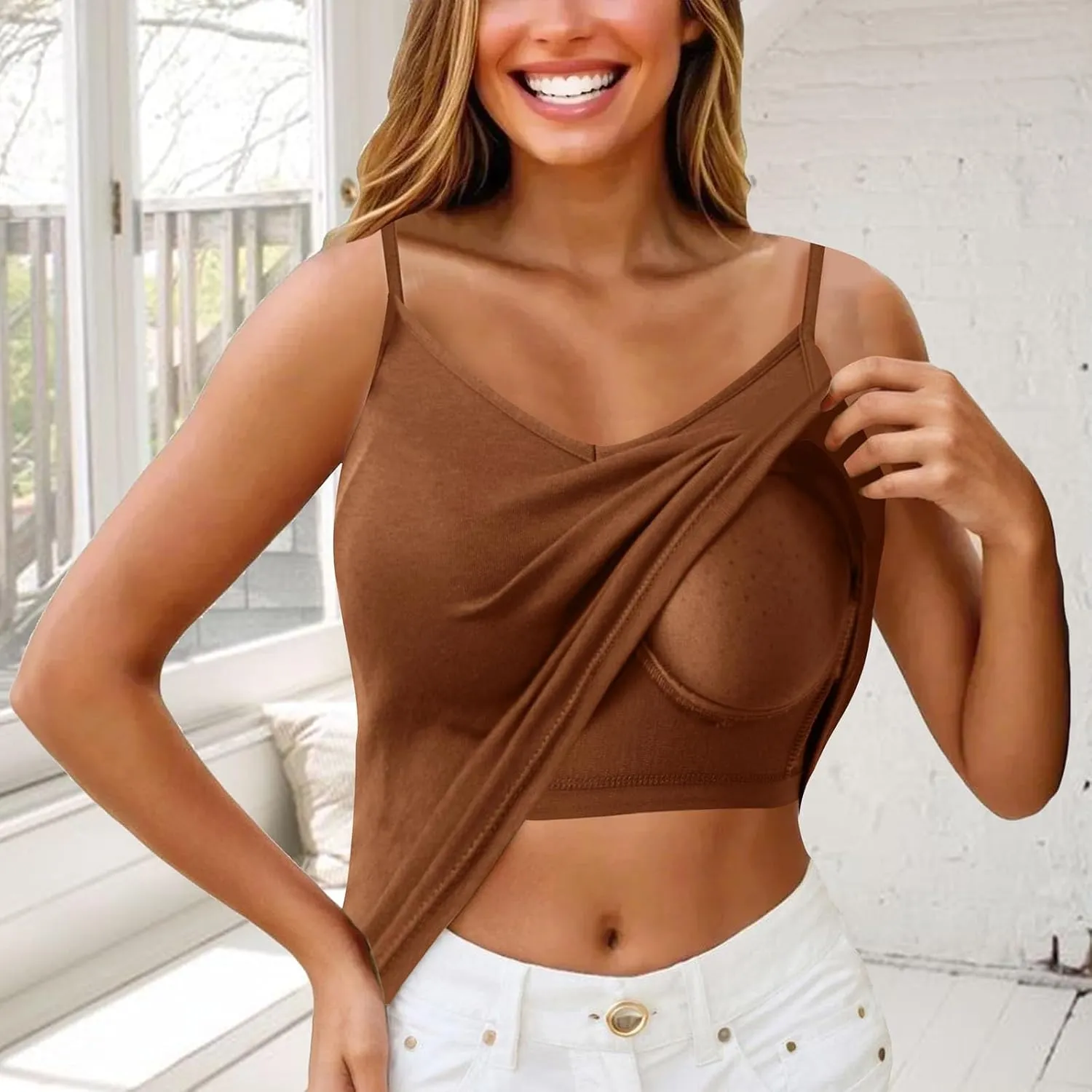 Miyaomn Womens Tank Top with Built in Bra Camisole Workout Tops Padded No Underwire Sports Yoga Bras Summer Basic Undershirts