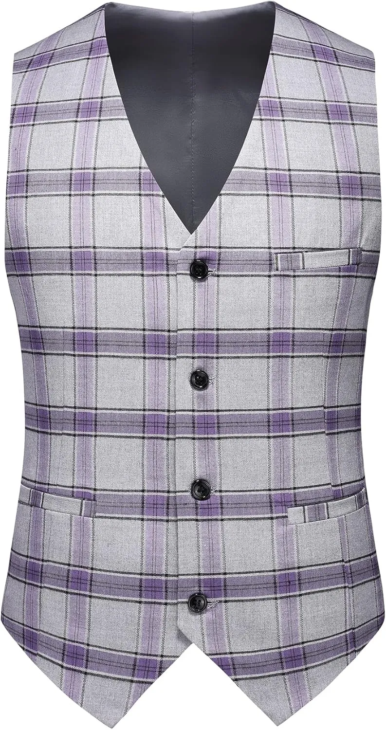 MOGU Men's Slim Fit Plaid Suit Set – Sport Coat Blazer, Vest & Pants (Each Sold Separately) for Wedding, Prom & Party