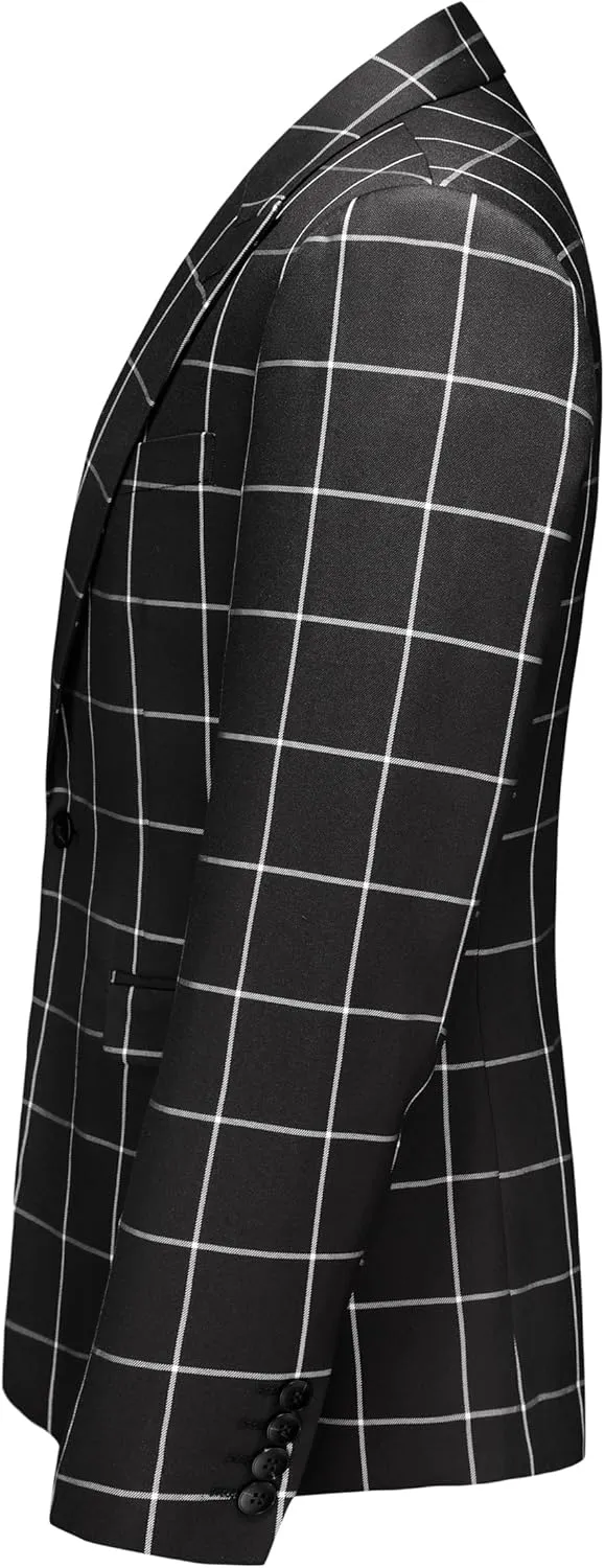 MOGU Men's Slim Fit Plaid Suit Set – Sport Coat Blazer, Vest & Pants (Each Sold Separately) for Wedding, Prom & Party