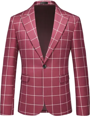 MOGU Men's Slim Fit Plaid Suit Set – Sport Coat Blazer, Vest & Pants (Each Sold Separately) for Wedding, Prom & Party
