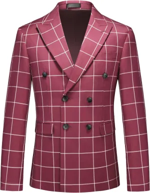 MOGU Men's Slim Fit Plaid Suit Set – Sport Coat Blazer, Vest & Pants (Each Sold Separately) for Wedding, Prom & Party