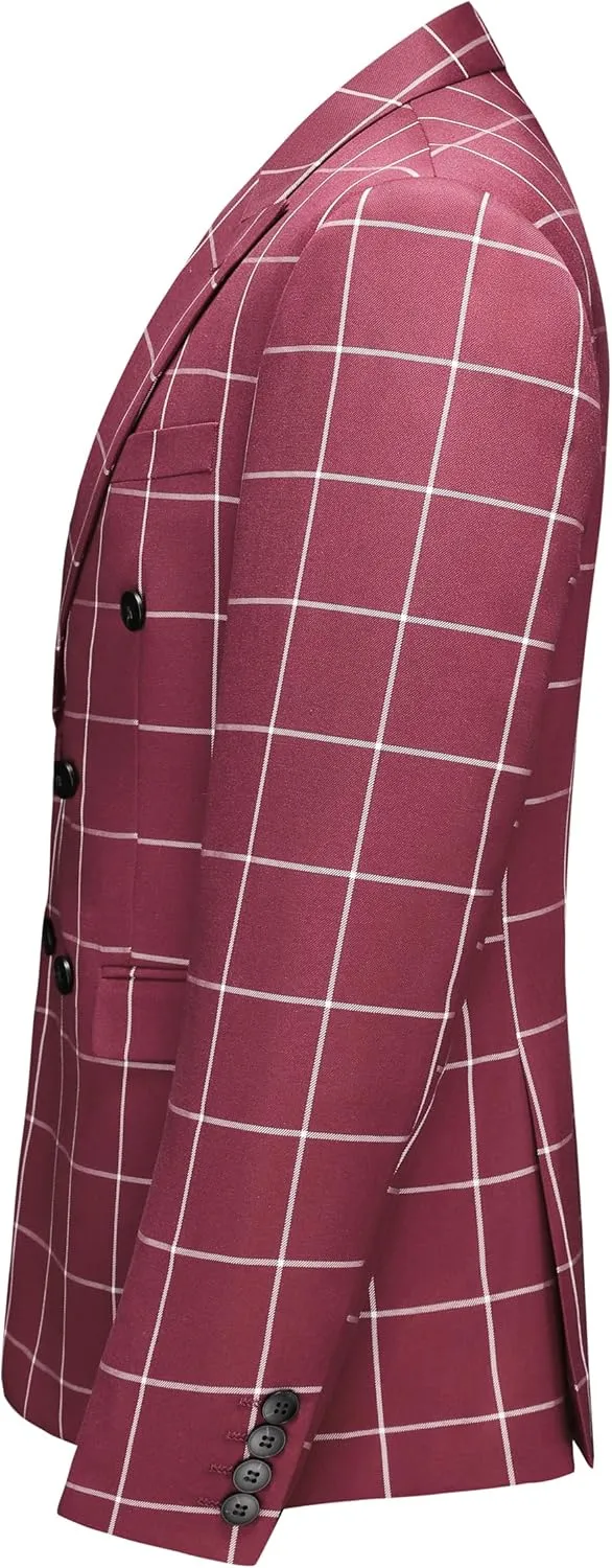 MOGU Men's Slim Fit Plaid Suit Set – Sport Coat Blazer, Vest & Pants (Each Sold Separately) for Wedding, Prom & Party