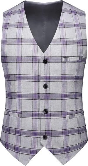 MOGU Men's Slim Fit Plaid Suit Set – Sport Coat Blazer, Vest & Pants (Each Sold Separately) for Wedding, Prom & Party