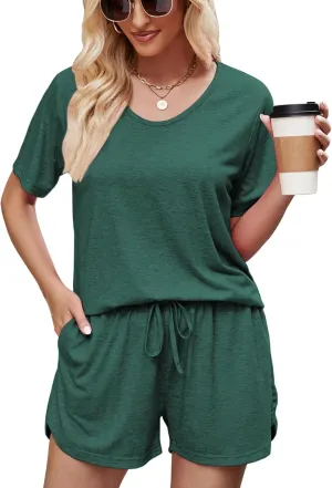 MOYEE Womens Pajama Sets Soft Short Sleeve Shirt and Shorts 2 Pieces Lounge Outfit Sets with Pockets