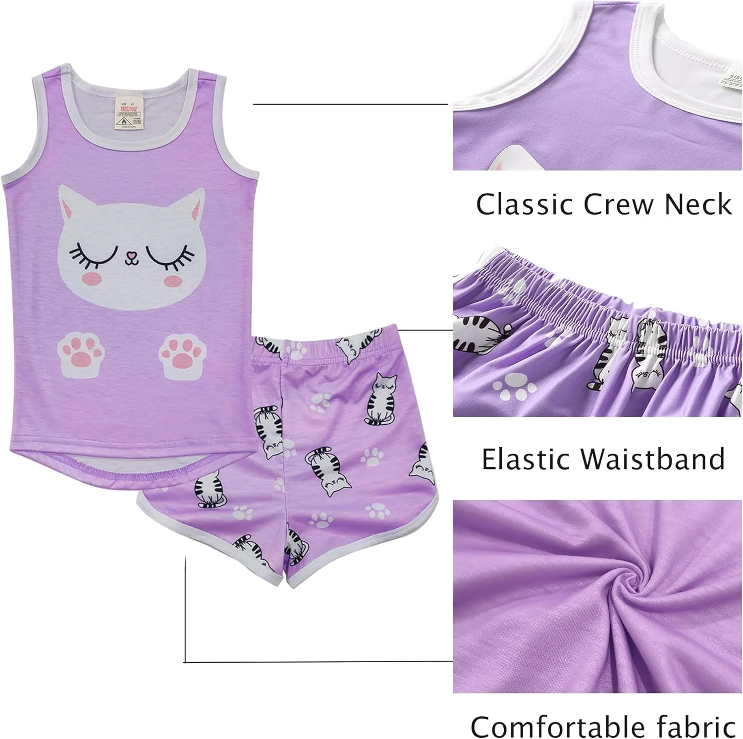 MyFav Big Girls Sleeveless Pajama Sets Cute Panda Polka Dot Sleepwear Loungewear