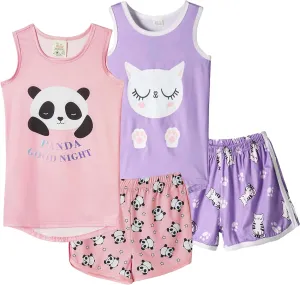 MyFav Big Girls Sleeveless Pajama Sets Cute Panda Polka Dot Sleepwear Loungewear