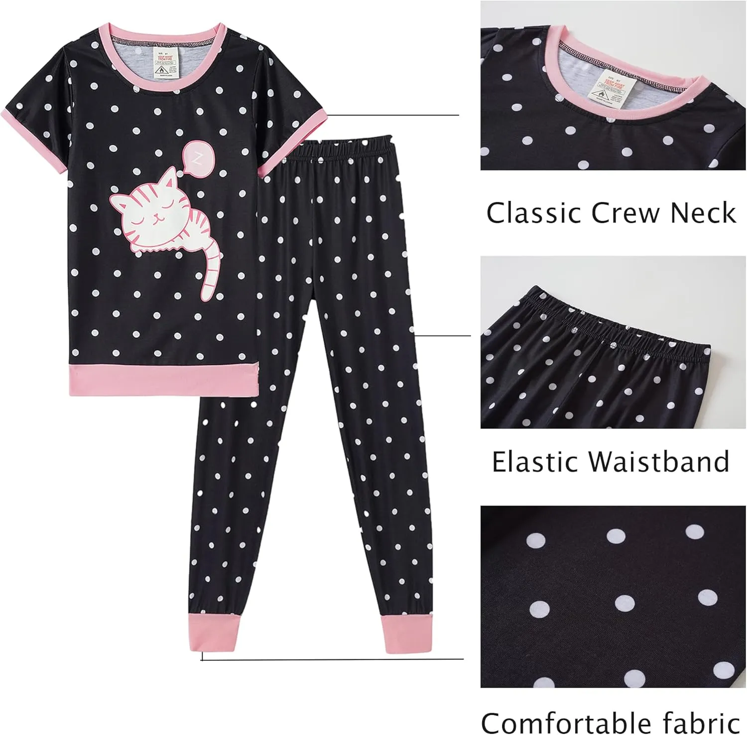MyFav Children Girl Pajamas Set Soft Comfy Sleepwear Pajamas Size 4 to 14 Years